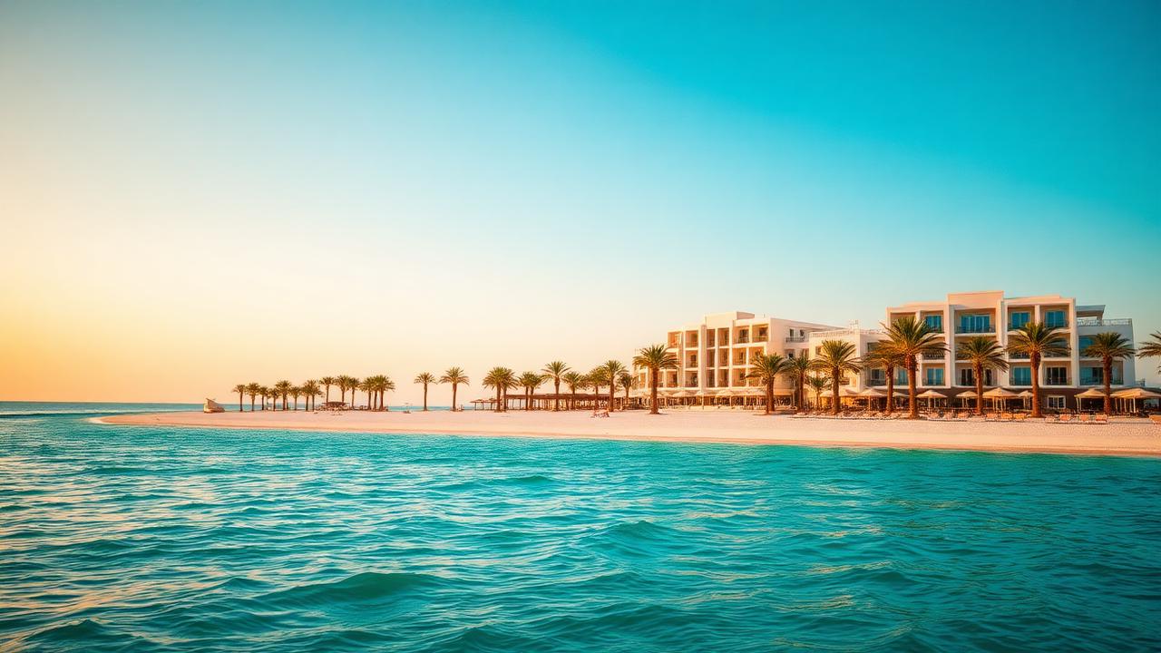 Hawana Salalah beachfront resort with palm trees and turquoise water