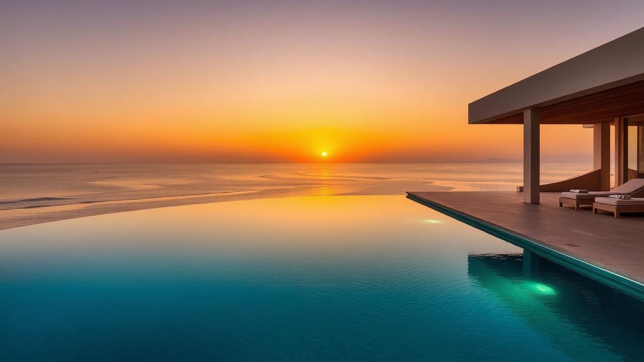 Infinity pool overlooking the Arabian Sea at sunset